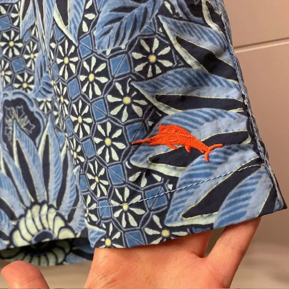 Men's Tommy Bahama Floral Printed Swim Trunks Blue Size Large Pockets Beach